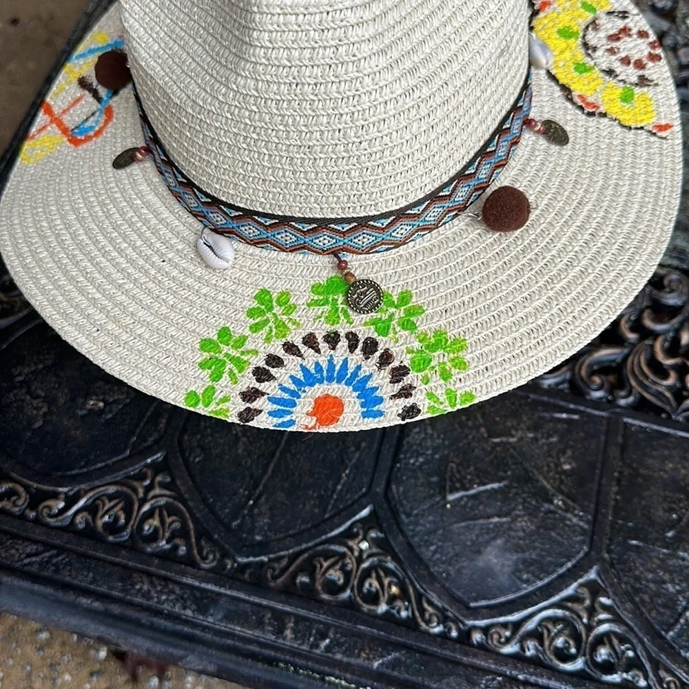 Hand painted summer hat with hat band